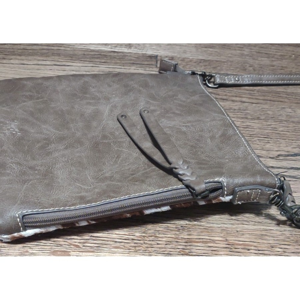 Tony Lama Crossbody Bag Genuine Hair On Hide Leather Western Tooled Boho Purse - Picture 6 of 9